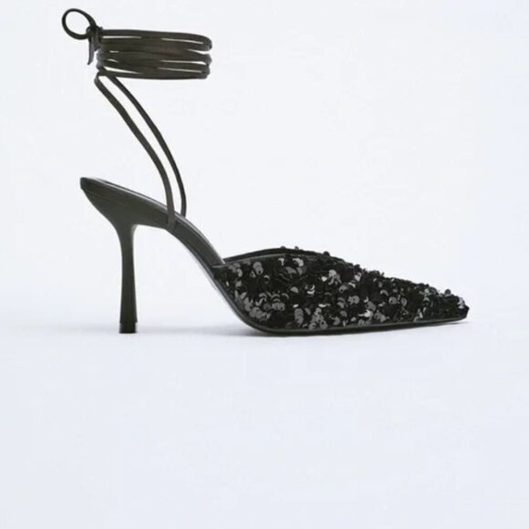 Zara Sequins lace up heeled shoes - Picture 6 of 6